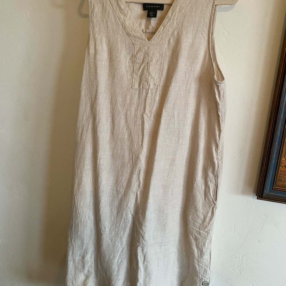 Tan Sleeveless V-Neck Dress